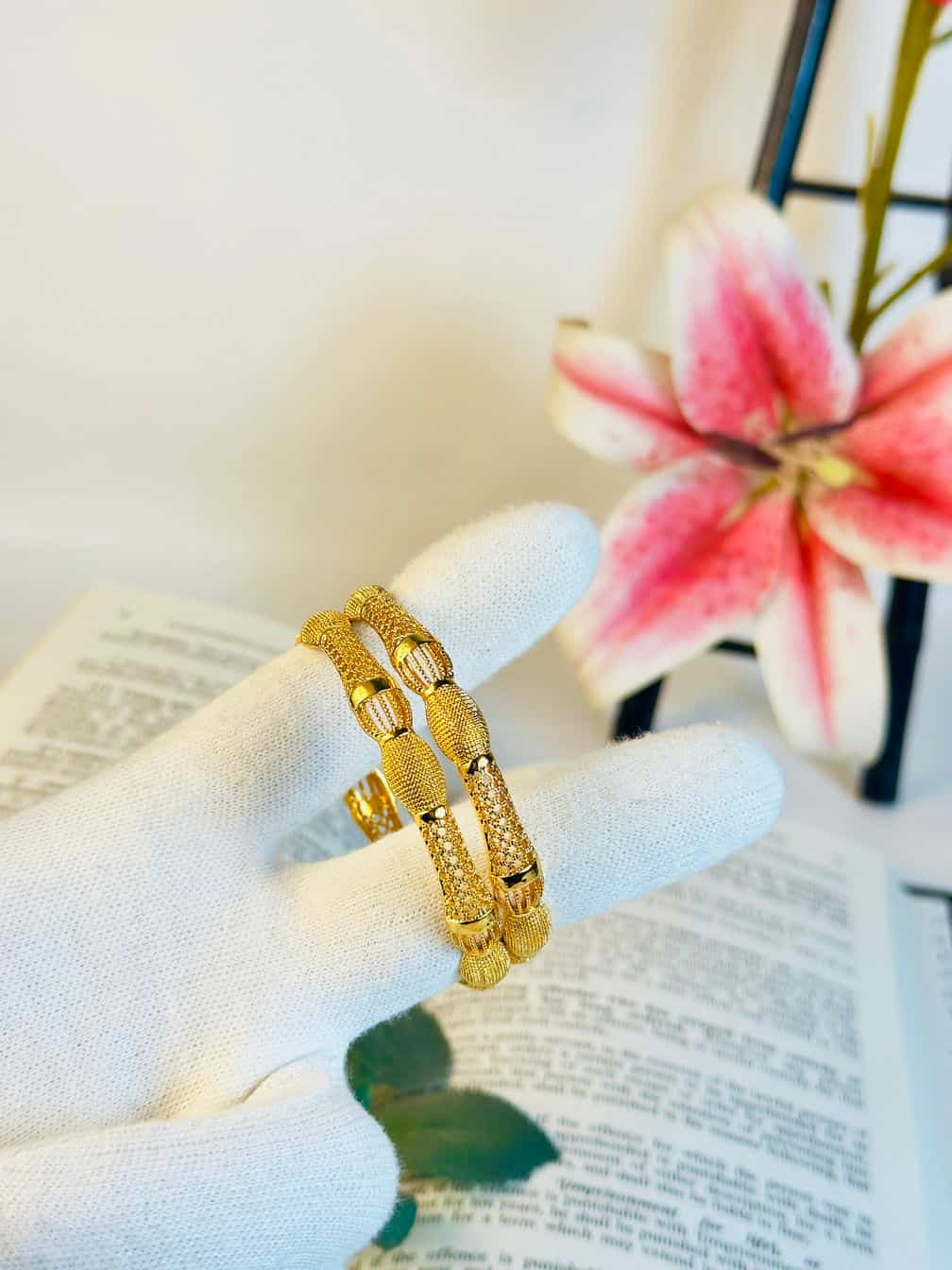 2 Piece Gold Plated Honeycomb Design Bangles