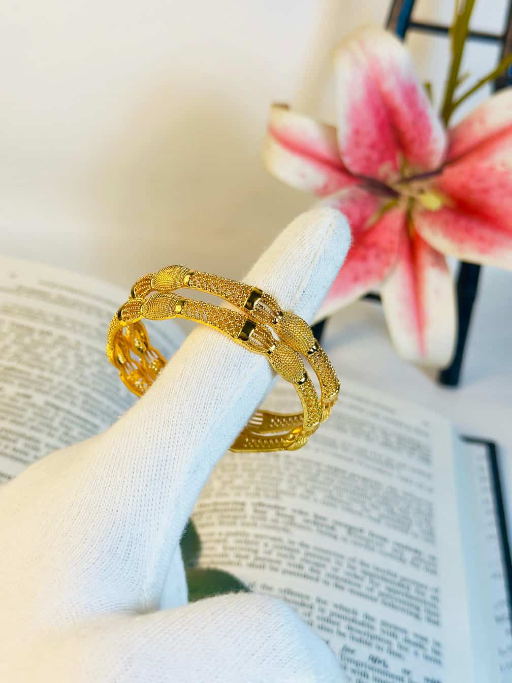 2 Piece Gold Plated Honeycomb Design Bangles