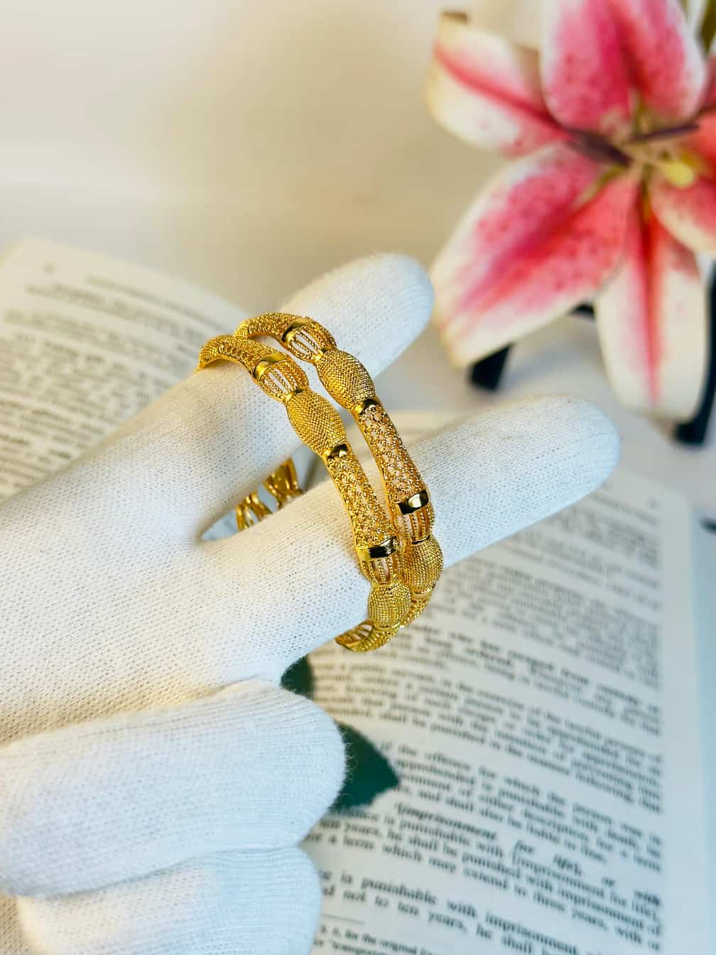 2 Piece Gold Plated Honeycomb Design Bangles