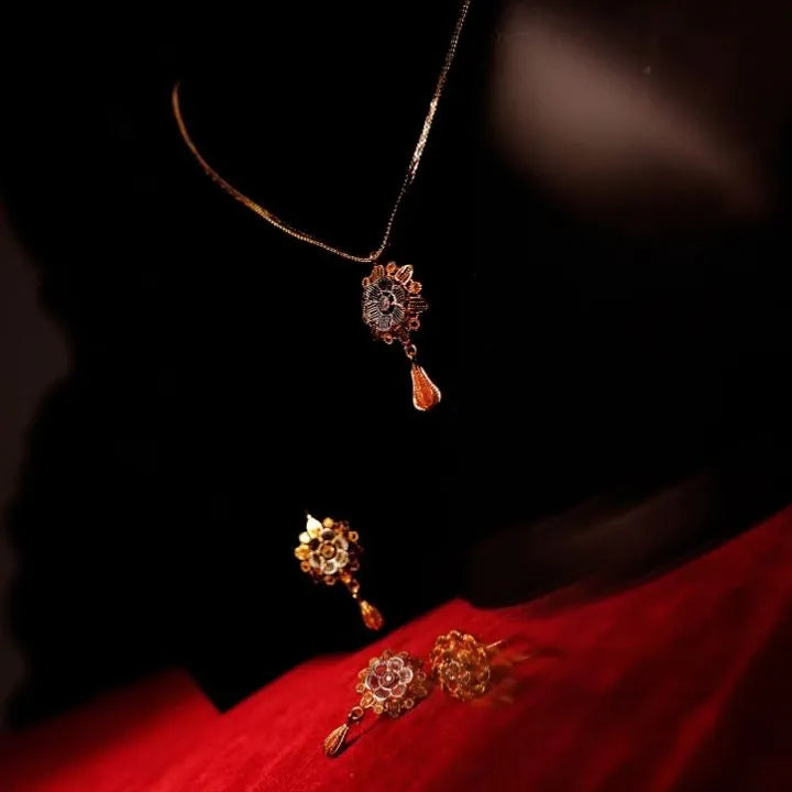 Flower Shape Gold Plated Necklace Set