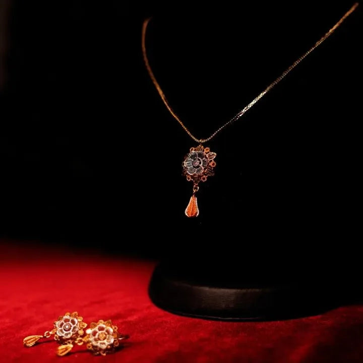 Flower Shape Gold Plated Necklace Set